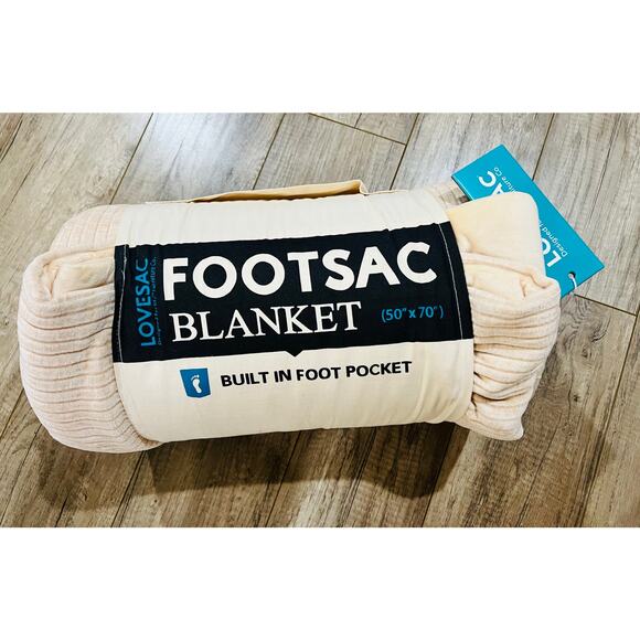 NEW NWT Lovesac Footsac Blanket Peach Fuzz Corded Chenille Cream Foot Pocket - Picture 1 of 1